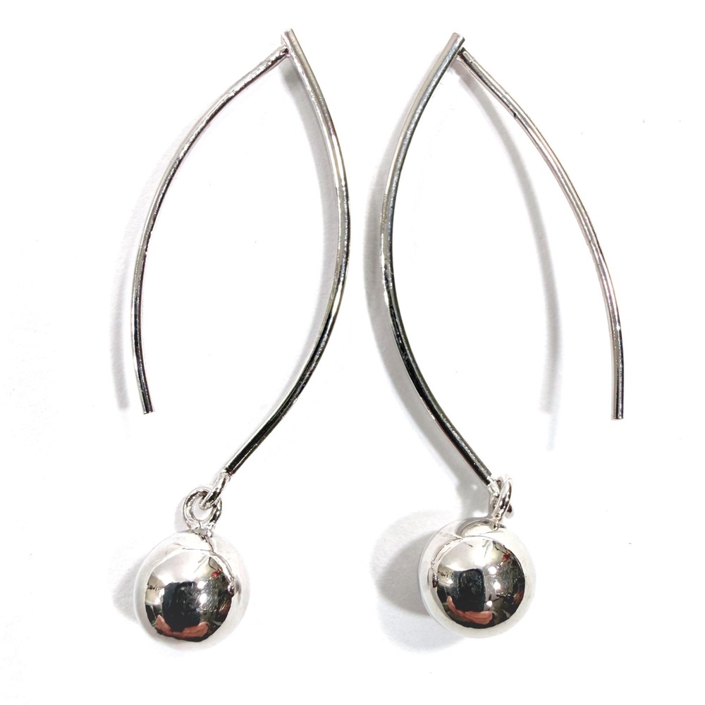 Belk Silverworks Earrings Fine Silver Plate Dangle Curved Hoop Ball Jewelry